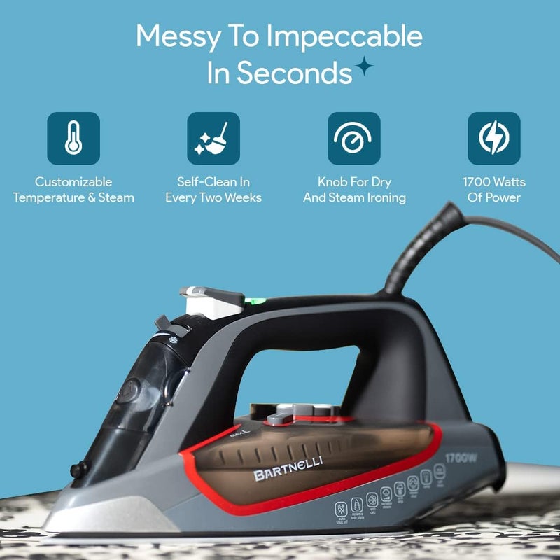 Bartnelli Pro Luxury Steam Iron for Clothes | New Powerful Steam Technology | Non-Stick Ceramic Soleplate, 1700 Watts with 3-Way Auto Shut Off, Premium Built Quality & Durability - Image 3